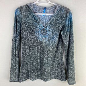 Kuhl Womens Basel Burnout Floral Hoodie Top Size Small Gray Pullover Long Sleeve